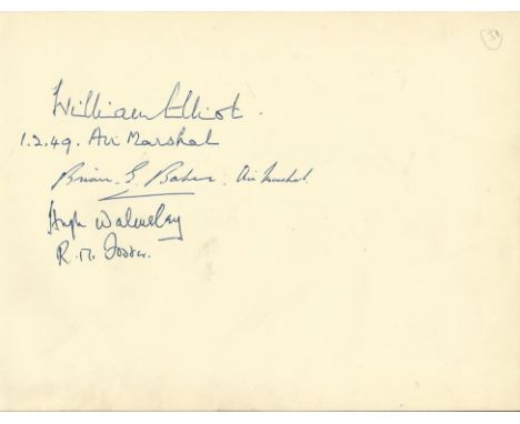Air Marshalls signed vintage autograph Album Page. Includes Air Chief Marshal Sir Robert Mordaunt Foster KCB CBE DFC DL (3 Se
