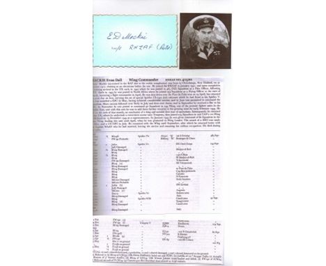 Signature of second highest RNZAF ace Wing Commander Evan Dall Mackie DSO DFC* 20 confirmed victories. Good condition  