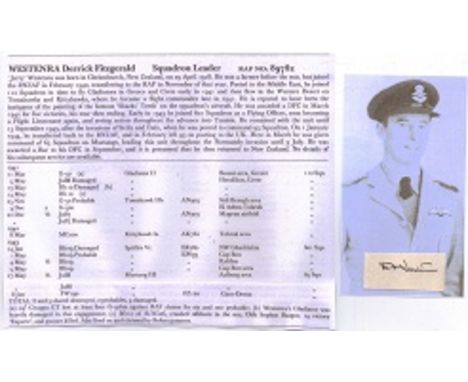 Signature of RNZAF Desert ace Squadron Leader Derrick 'Jerry' Westenra DFC* 8 confirmed victories. Good condition  