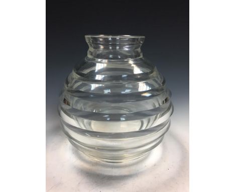 A 20th century Architectural clear glass vase, the bomb-shaped vase with horizontal ribbing, unmarked 23.50cm (9in)  