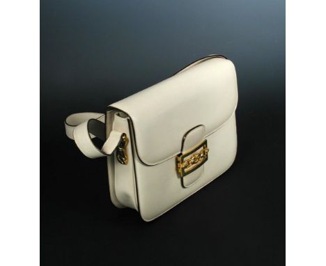 Celine, a cream leather handbag, with dark brown piping and original dust bag 18 x 24cm (7 x 9in)  