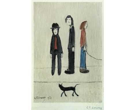 § Laurence Stephen Lowry, RA (British, 1887-1976) Three Men and a Cat signed lower right in pen "L S Lowry" and with FATG bli