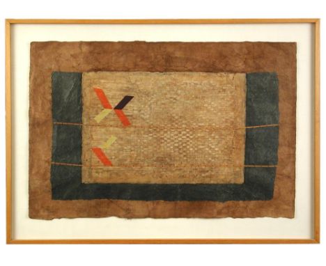 § Anthony Deigan (British, b. 1945) Abstract in brown, signed lower right "Deigan", lithograph and collage on hand-made paper