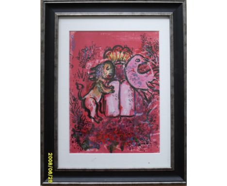 Mark Chagall, 'TABLETS', original lithograph 1962, framed, mounted and glazed, 31 x 23 cm, printed by Mourlot of Paris, Crame