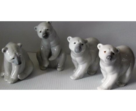 Four Lladro figurines of polar bears, all without damage or repair 