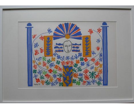 Henri Matisse, 'APOLLON' original lithograph after Matisse's cut-outs 1954, framed, mounted and glazed 35 x 52 cm, printed in