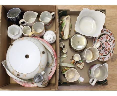 A collection of 19th and early 20th Century ceramics including a planter, Adams style, water jugs, 1930 Withernsea, Aynsley v