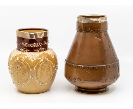 A late Victorian Royal Commemorative Doulton Lambeth jug, commemorating Queen Victoria's Diamond Jubilee 1897, inscribed 'She