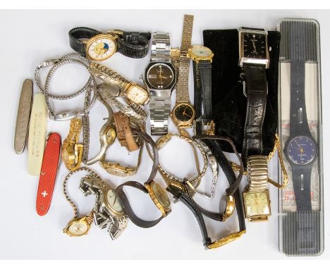 A collection of costume watches, mainly ladies, to include various vintage and contemporary watches, with leather and bracele