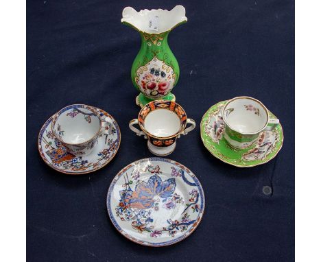 A Copeland late Spode pattern no: 2061 cup, saucer and plate painted blue, red and gold leaf pattern together with Copeland &