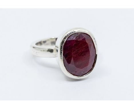 A 925 silver mounted mixed oval cut opaque Ruby ring, approx 11ct, ring size O&nbsp;