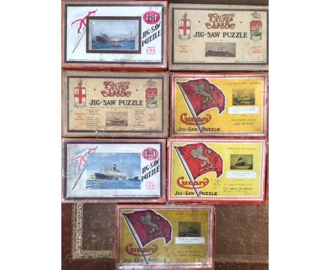 Chad Valley wooden Jigsaws of ships to include 2 x St. Julian, Cunard Aquatania, Berengaria, Huskisson Dock Liverpool. Unchec