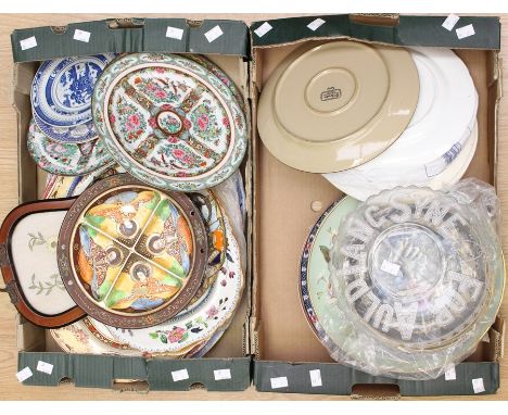 A collection of early to mid 20th Century meat plates, cabinet plates, including Satsuma, blue and white wall plates etc