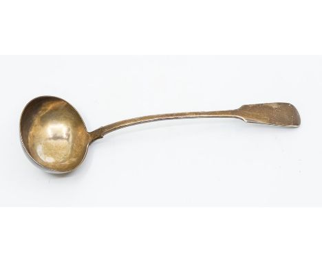 A Victorian silver plain fiddle pattern soup ladle, London, 1860, maker's mark rubbed, approx 8.5 ozt (CR: maker's mark rubbe