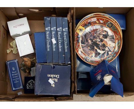 A collection of boxed Spode items including plates, mugs, along with Royal Doulton boxed items, Paragon, Doulton Crystal