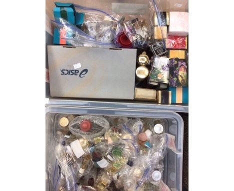 A collection of vintage and late 20th Century perfume bottles, boxed and unboxed, empty used bottles