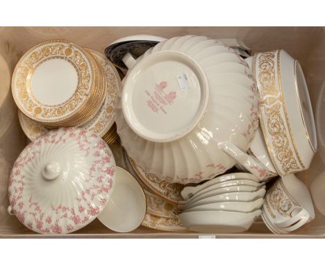 A Minton china " Hyde Park" part dinner service to include: 2 meat platters, 8 dinner, lunch &amp; side plates (chips to rims