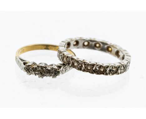 An 18ct gold and diamond three stone ring, size K, total gross weight approx 2.1gms, along with a white stone set  white meta