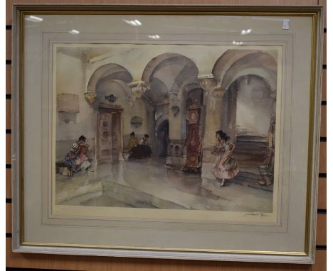 A Russell Flint print, signed l r, 46 x 62cm, framed and glazed, along with a 19th Century watercolour, signed C S Potts, l r