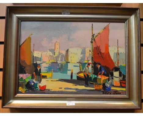 Two oils on canvas by Doele-John, 1906-1993, in frames and signed, South of France, St Tropez, 25x35cms, along&nbsp; with a f
