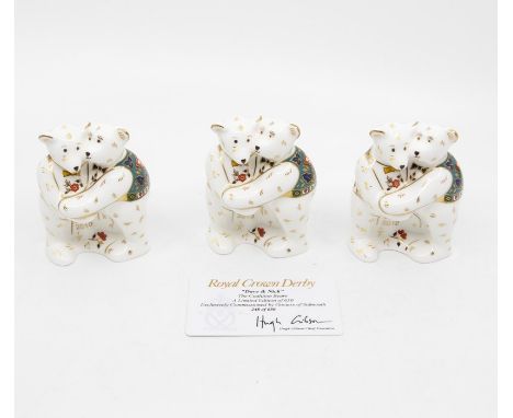 Three Royal Crown Derby teddy bear paperweights, Dave & Nick, with boxesCondition: All perfect and 1st quality.