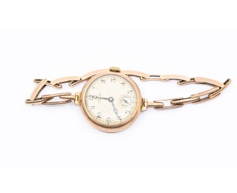 A 9ct Benson ladies cocktail watch, round dial with Arabic numerals, subsidiary dial, circa 1939, on plated expander strap, t