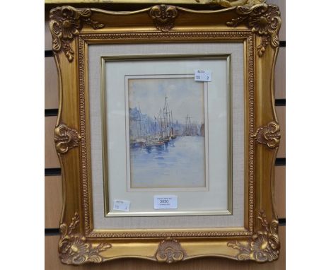 Early 20th Century marine watercolour, signed and framed along with a countryside print, 12x18cms approx