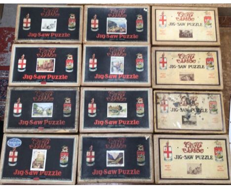 Chad Valley wooden jigsaws of places to include 2 x Oxford, Bath, 2 x Windsor Castle, Devon, Warwick Castle, Anne Hathaways C
