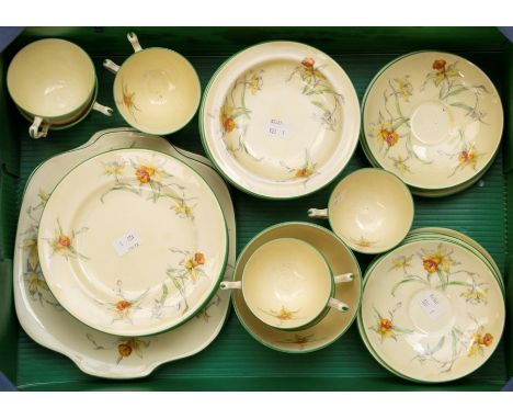 Crown Staffordshire 1930's tea and bowl set with hand painted daffodils, yellow ground, no teapot present