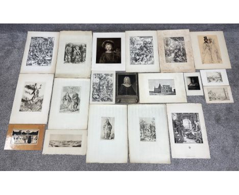 A collection of prints, etchings and engravings, some after old masters: Albrecht Durer and one original Victorian pencil ske