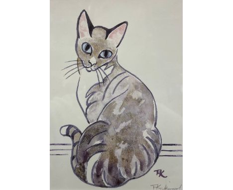 A framed and glazed lithograph of a stylised cat, signed in plate and in pencil by the artist Terry Barron Kirkwood, with not
