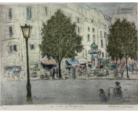 Michael Blaker (British b.1928), a signed and limited edition etching titled 'A Corner of Montparnasse'. H.48 W.38cm.