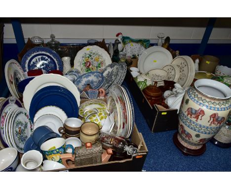 SIX BOXES AND LOOSE CERAMICS AND GLASSWARE, including a set of four Royal Worcester/Bradex Herbs collectors plates, six Chels
