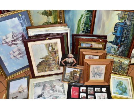PAINTINGS AND PRINTS ETC, to include two oil paintings depicting steam trains, signed David and Dave Greensill, framed, size 