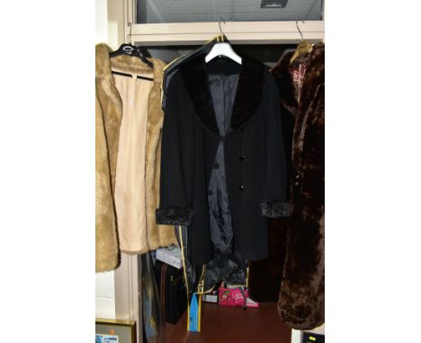 THREE VINTAGE LADIES COATS, comprising a faux fur 'Quality Fashion' size 12 (bust 33''-34'' and hips 35''-36''), a dark brown