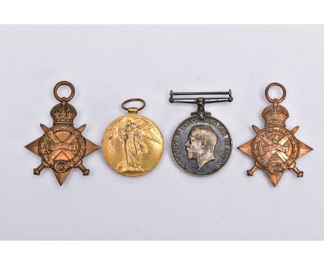 A GROUP OF FOUR WWI MEDALS, as follows, 1814-15 Star and British War medal named to 10268 Pte. R Dawson, Seaforth Highlands, 