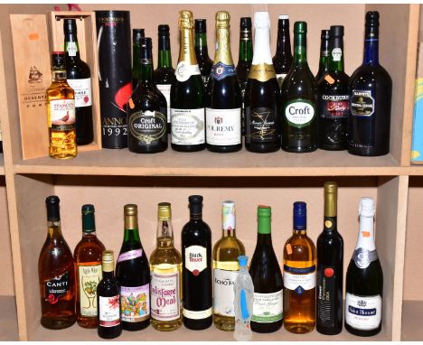 ALCOHOL, a collection of four Ports, eight Sherry's, twelve red and white wine, one Whisky and one Mead, the Port includes a 