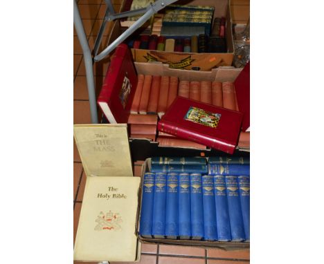 THREE BOXES OF BOOKS, containing sixty nine titles in total, including sixteen Dickens novels and works by Roe, Thackeray, De