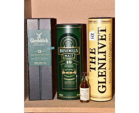 SINGLE MALT, three bottles comprising one bottle of The Glenlivet Pure Single Malt Scotch Whisky aged twelve years, 40% vol 7