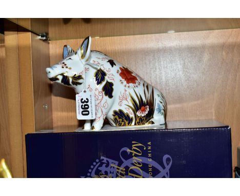 A BOXED LIMITED EDITION ROYAL CROWN DERBY 'PRUDENCE' PIG MONEY BOX, with certificate, no 8 of 500 from a Pre- release exclusi