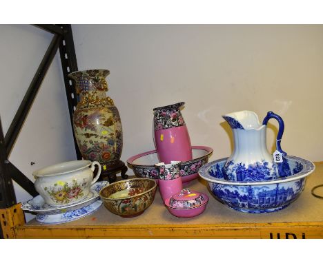 ASSORTED CERAMICS, comprising Victoria Ware Ironstone wash basin and jug, Wilkinson Royal Staffordshire wash basin, jug, soap