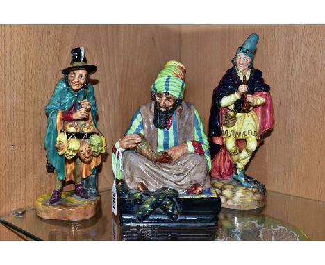 THREE ROYAL DOULTON FIGURES, 'Cobbler' HN1706 (chip to corner of base) 'The Pied Piper' HN2102 (reglued to base) and 'The Mas