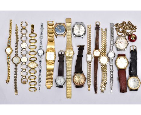 A BOX OF ASSORTED LADIES AND GENTS WRISTWATCHES, to include seven gent's wristwatches with designs such as a round gold dial 