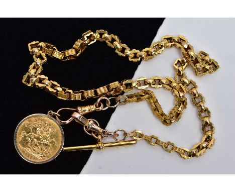 A MOUNTED FULL SOVEREIGN PENDANT AND 9CT GOLD CHAIN, the full sovereign dated 1898, within a plain polished 9ct gold mount, h