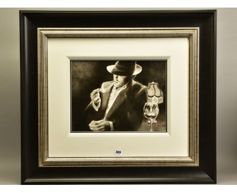 FABIEN PEREZ (ARGENTINA 1967) 'MAN LIGHTING A CIGARETTE II', an atmospheric portrait of a man, signed bottom right, signed an
