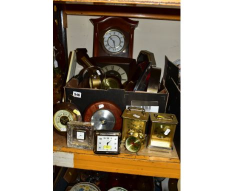 CLOCKS, THERMOMETERS AND BAROMETERS, to include quartz carriage clocks, Europa travelling alarm clock, seven quartz wall cloc