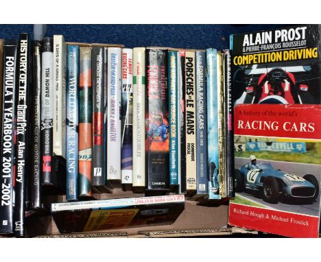A BOX OF BOOKS RELATING TO MOTOR RACING AND FORMULA 1, twenty two volumes, titles include Formula 1 Yearbook 2001-2002, Histo