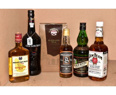 WHISKY, RUM AND PORT, a collection comprising one bottle of Gordon Graham's Black Bottle  Scotch Whisky, 40% vol. 70cl., one 