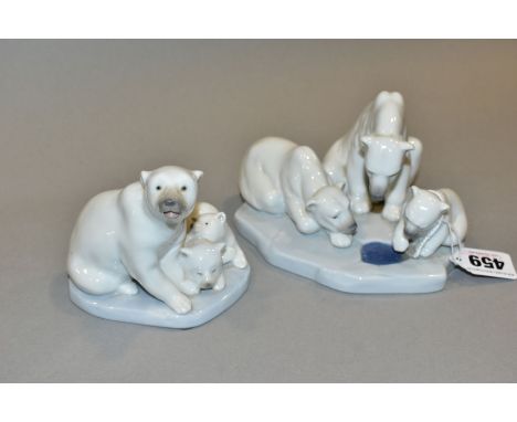 TWO LLADRO POLAR BEAR FIGURE GROUPS, 'Bearly Love' No 1443, sculptor Juan Huerta 1983 retired 2000, width 15.5cm x height 8.5