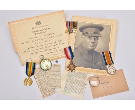 A 1914-1815 STAR TRIO OF MEDALS, named Lieutenant G.H. Davis, Captain on the pair Royal Munster Fusiliers, who served in Fran